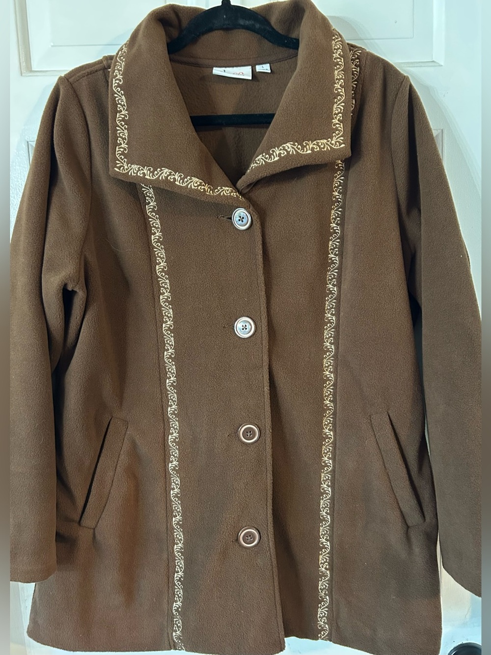 Women’s D&CO Denim Company Brown Fleece Boho Embroidered Jacket Size Large